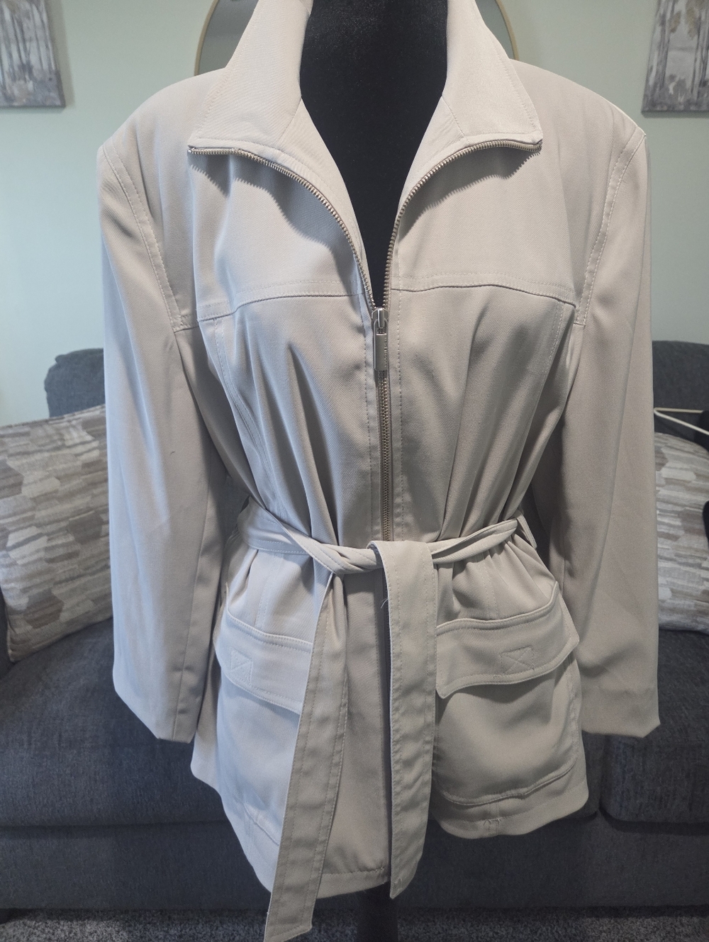 Liz Claiborne Light Tan Belted Zip-Front Utility Jacket